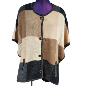 Michael Kors Neutral‎ Wool Blend Colorblock Knit Poncho Size Small Women's A88
